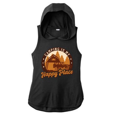 Camping Is My Happy Place Retro Ladies PosiCharge Tri-Blend Wicking Draft Hoodie Tank