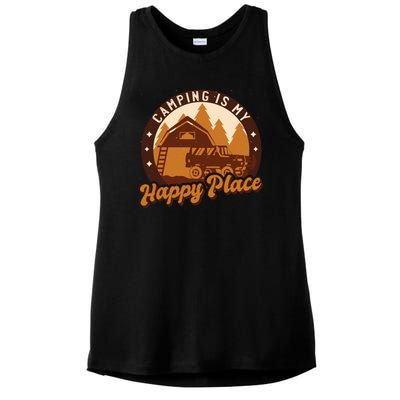 Camping Is My Happy Place Retro Ladies PosiCharge Tri-Blend Wicking Tank