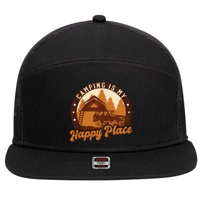 Camping Is My Happy Place Retro 7 Panel Mesh Trucker Snapback Hat