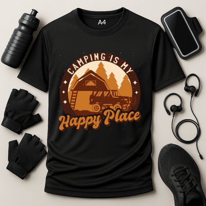 Camping Is My Happy Place Retro Cooling Performance Crew T-Shirt