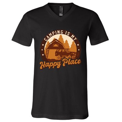 Camping Is My Happy Place Retro V-Neck T-Shirt