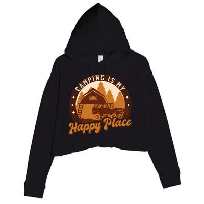 Camping Is My Happy Place Retro Crop Fleece Hoodie