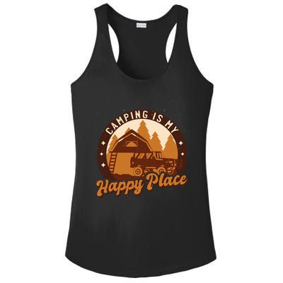 Camping Is My Happy Place Retro Ladies PosiCharge Competitor Racerback Tank