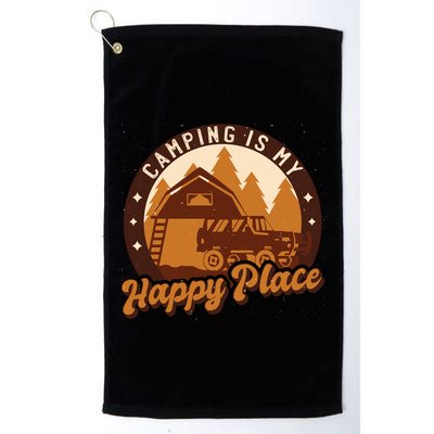 Camping Is My Happy Place Retro Golf Towel
