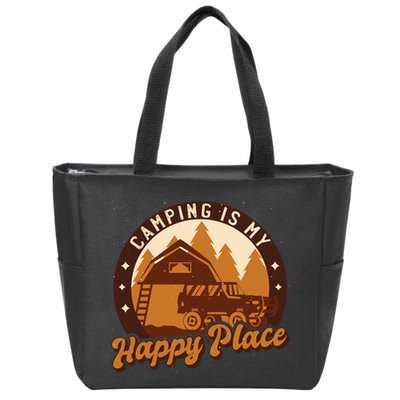 Camping Is My Happy Place Retro Zip Tote Bag