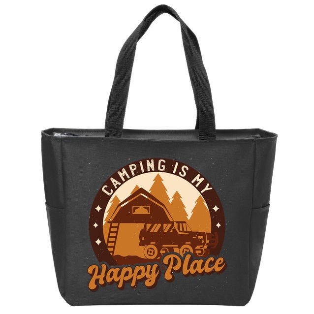 Camping Is My Happy Place Retro Zip Tote Bag
