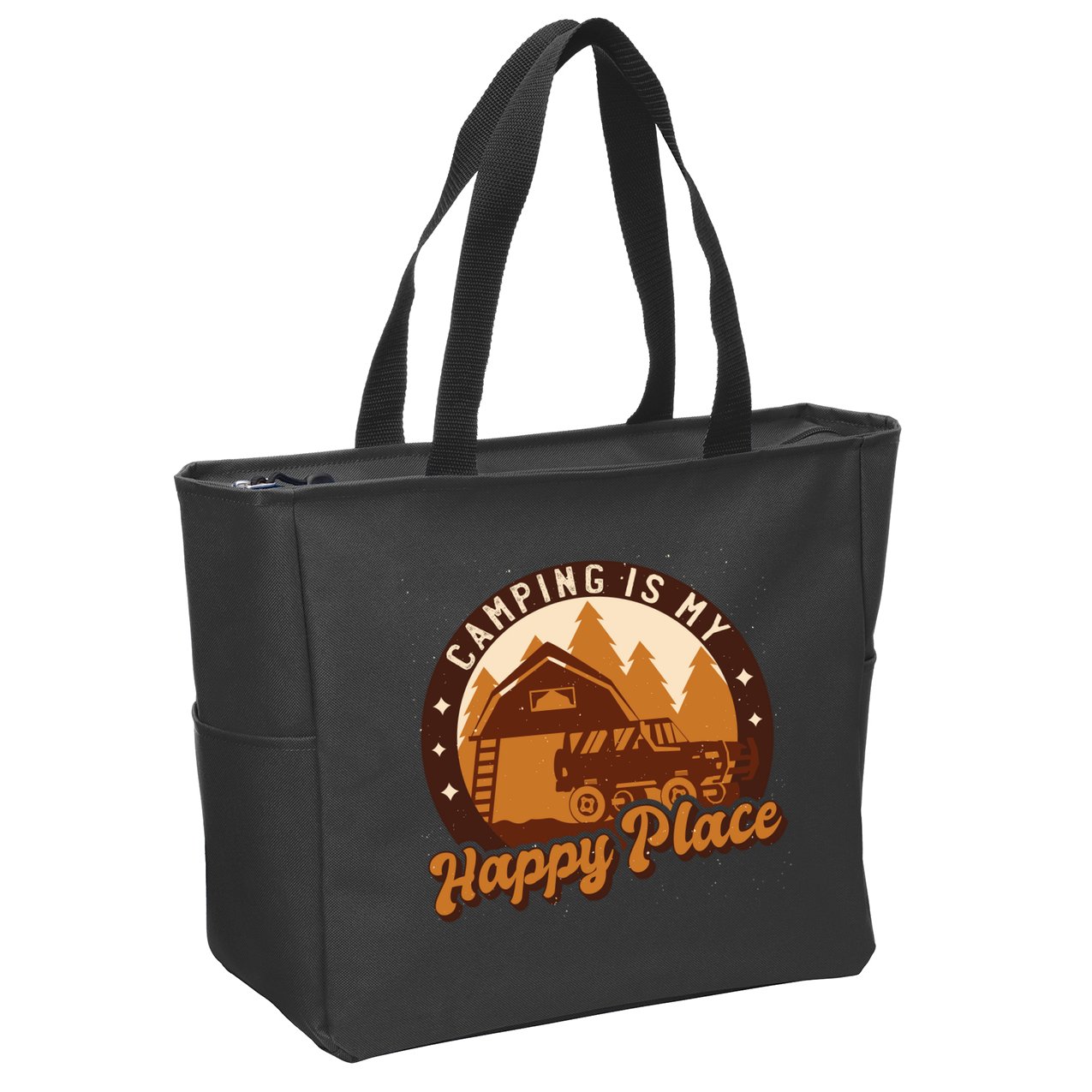 Camping Is My Happy Place Retro Zip Tote Bag