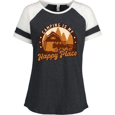 Camping Is My Happy Place Retro Enza Ladies Jersey Colorblock Tee