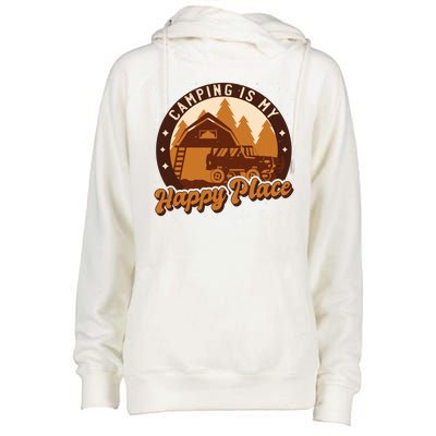 Camping Is My Happy Place Retro Womens Funnel Neck Pullover Hood