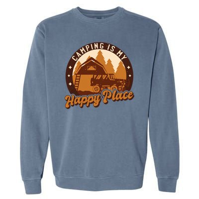 Camping Is My Happy Place Retro Garment-Dyed Sweatshirt