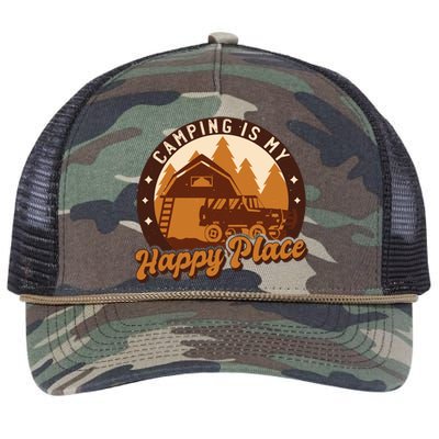 Camping Is My Happy Place Retro Retro Rope Trucker Hat Cap