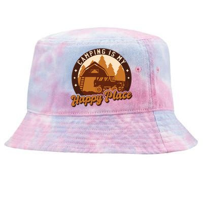 Camping Is My Happy Place Retro Tie-Dyed Bucket Hat