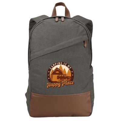 Camping Is My Happy Place Retro Cotton Canvas Backpack