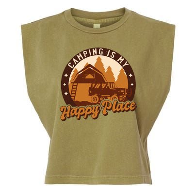 Camping Is My Happy Place Retro Garment-Dyed Women's Muscle Tee