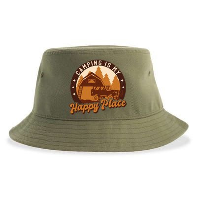 Camping Is My Happy Place Retro Sustainable Bucket Hat