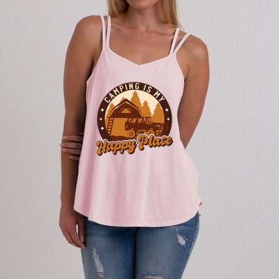 Camping Is My Happy Place Retro Women's Strappy Tank