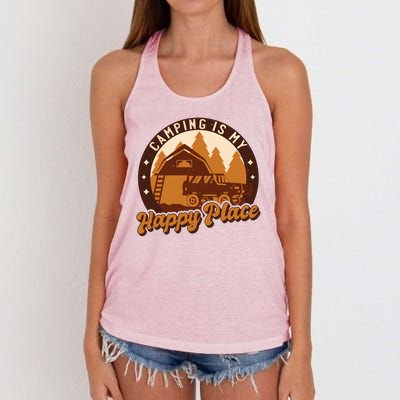 Camping Is My Happy Place Retro Women's Knotted Racerback Tank