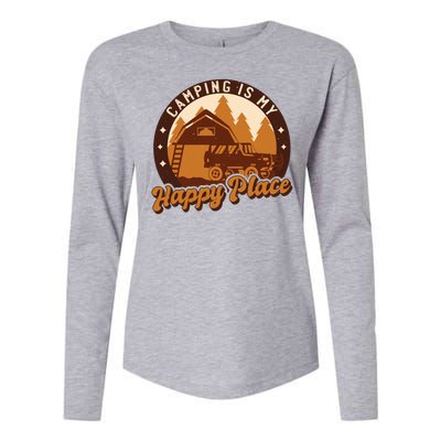 Camping Is My Happy Place Retro Womens Cotton Relaxed Long Sleeve T-Shirt