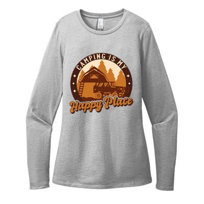 Camping Is My Happy Place Retro Womens CVC Long Sleeve Shirt