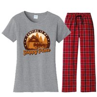 Camping Is My Happy Place Retro Women's Flannel Pajama Set