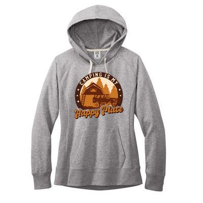 Camping Is My Happy Place Retro Women's Fleece Hoodie