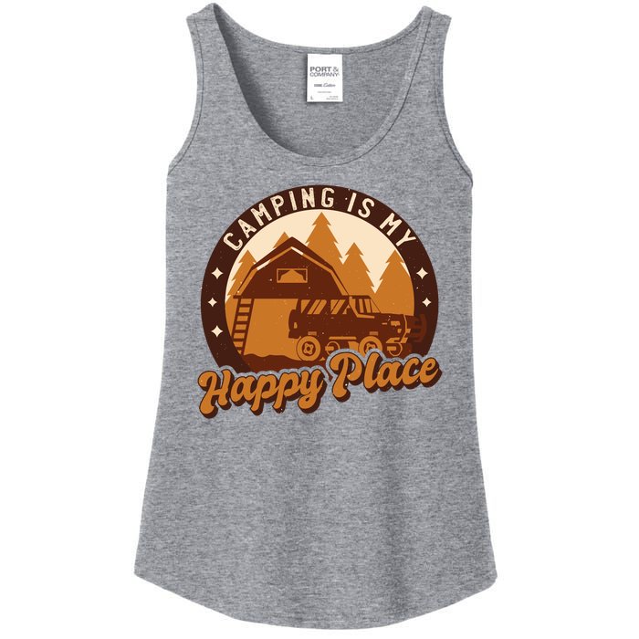 Camping Is My Happy Place Retro Ladies Essential Tank