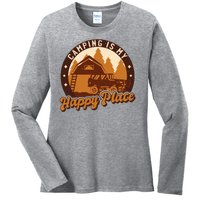 Camping Is My Happy Place Retro Ladies Long Sleeve Shirt