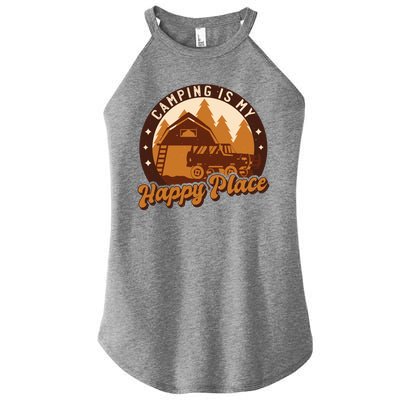 Camping Is My Happy Place Retro Women's Perfect Tri Rocker Tank