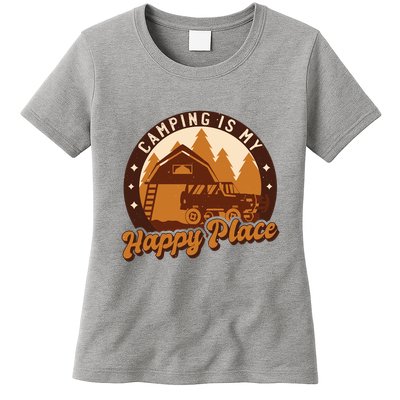 Camping Is My Happy Place Retro Womens T-Shirt