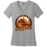 Camping Is My Happy Place Retro Women's V-Neck T-Shirt