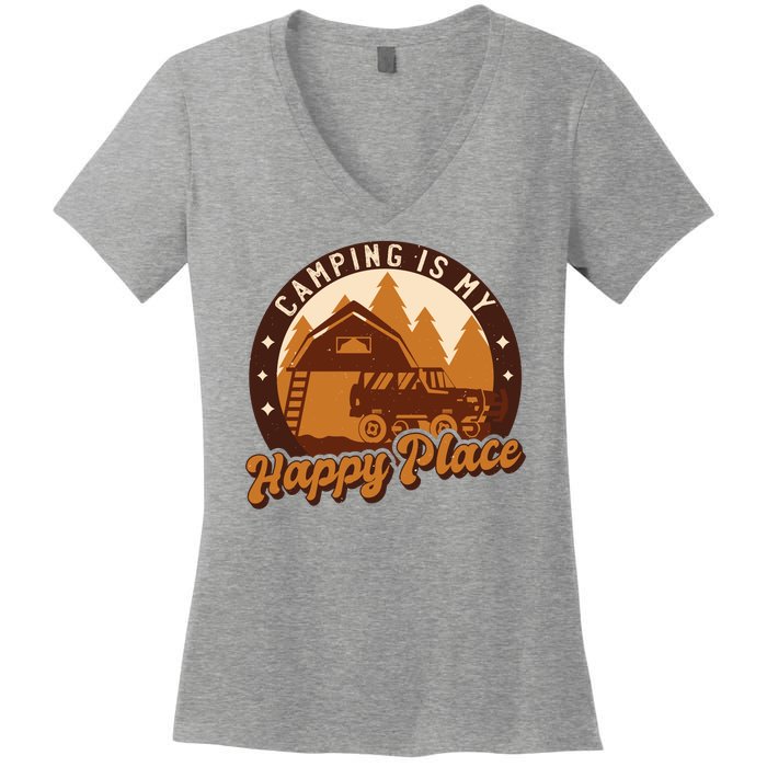 Camping Is My Happy Place Retro Women's V-Neck T-Shirt