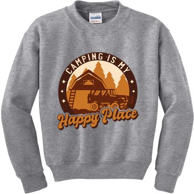 Camping Is My Happy Place Retro Kids Sweatshirt