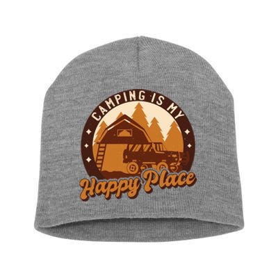 Camping Is My Happy Place Retro Short Acrylic Beanie