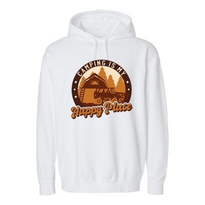 Camping Is My Happy Place Retro Garment-Dyed Fleece Hoodie