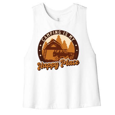 Camping Is My Happy Place Retro Women's Racerback Cropped Tank