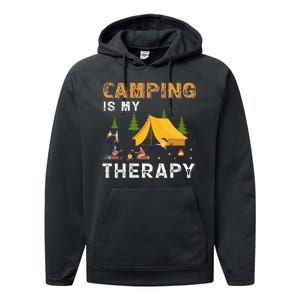 Camping Is My Therapy Funny Camper Performance Fleece Hoodie