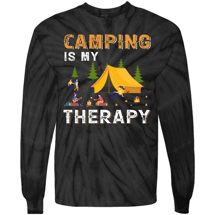 Camping Is My Therapy Funny Camper Tie-Dye Long Sleeve Shirt