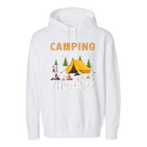 Camping Is My Therapy Funny Camper Garment-Dyed Fleece Hoodie