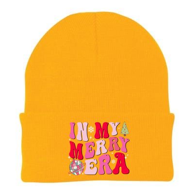 Christmas In My Merry Era Groovy Xmas Holiday Christmas 90s Long Sleeve Knit Cap Winter Beanie