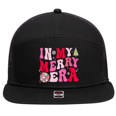 Christmas In My Merry Era Groovy Xmas Holiday Christmas 90s Long Sleeve 7 Panel Mesh Trucker Snapback Hat