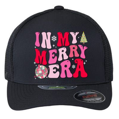 Christmas In My Merry Era Groovy Xmas Holiday Christmas 90s Long Sleeve Flexfit Unipanel Trucker Cap