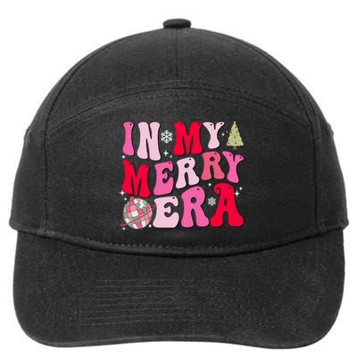 Christmas In My Merry Era Groovy Xmas Holiday Christmas 90s Long Sleeve 7-Panel Snapback Hat