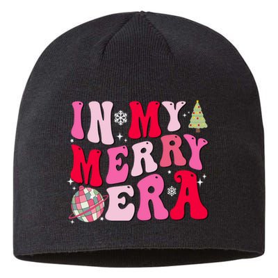 Christmas In My Merry Era Groovy Xmas Holiday Christmas 90s Long Sleeve Sustainable Beanie