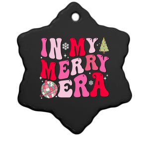 Christmas In My Merry Era Groovy Xmas Holiday Christmas 90s Long Sleeve Ceramic Star Ornament