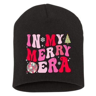 Christmas In My Merry Era Groovy Xmas Holiday Christmas 90s Long Sleeve Short Acrylic Beanie