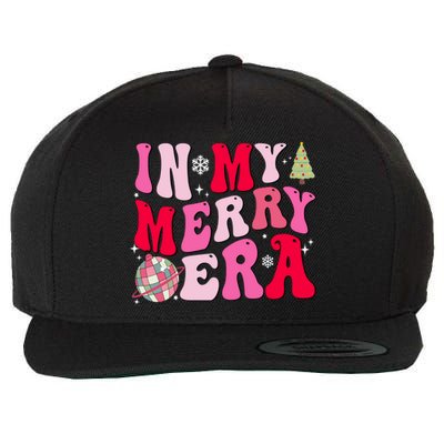 Christmas In My Merry Era Groovy Xmas Holiday Christmas 90s Long Sleeve Wool Snapback Cap