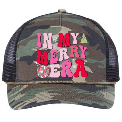 Christmas In My Merry Era Groovy Xmas Holiday Christmas 90s Long Sleeve Retro Rope Trucker Hat Cap