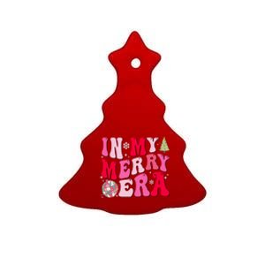 Christmas In My Merry Era Groovy Xmas Holiday Christmas 90s Long Sleeve Ceramic Tree Ornament