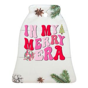 Christmas In My Merry Era Groovy Xmas Holiday Christmas 90s Long Sleeve Ceramic Bell Ornament