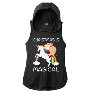 Christmas Is Magical Santa Claus Riding Unicorn Funny Gifts Ladies PosiCharge Tri-Blend Wicking Draft Hoodie Tank